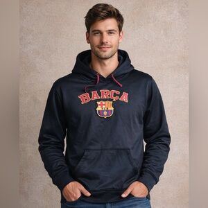 BARCA Barcelona FCB Soccer Black Pullover Hoodie Size L- Unisex